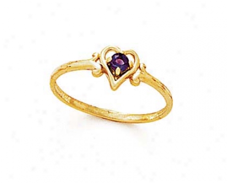 14k 3mm Round Amethyst Heart Ring