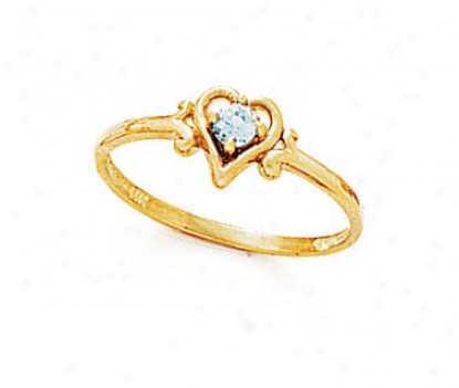 14k 3mm Round Blue Topaz Heart Ring