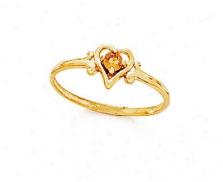 14k 3mm Round Citrine Heart Ring