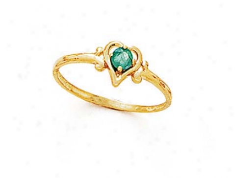 14k 3mm Round Emerald Heart Ring