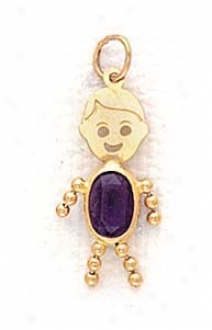 14k 3xm5m Boy February Birthstone Cz Gold Face Pendant