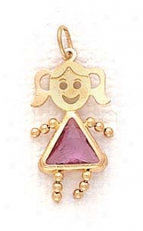 14k 5mm Girl October Birthstone Cz Gold Face Pendant