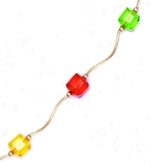 14k 6 Mn Cube Yellow Orange And Green Crystal Necklace - Choi