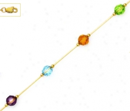 14k 6 Mm Round Orange Green Purple And Blue Crystal Necklace