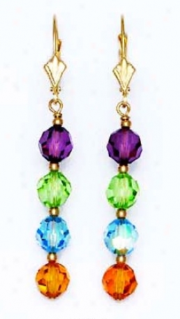 14k 6 Mm Circuit Purple Green Blue And Yellow Crystal Earrings