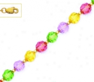 14k 6 Mm Round Purple Yellow Pink And Grreen Crystal Necklace