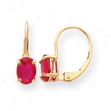 14k 7x5 Oval Created Ruby Leverback Earrings