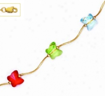 14k 8 Mm Butterfly Green Blue And Red Crystal Necklace - Choi