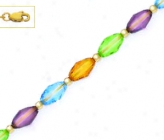 14k 9x6 Mm Barrel Orange Green Purple Blue Crystal Necklace