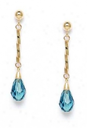 14k 9x6 Mm Briolette Light-indicolite Crystal Earrings