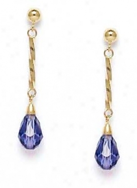 14k 9x6 Mm Brkolette Light-iridescent Crystal Earrings