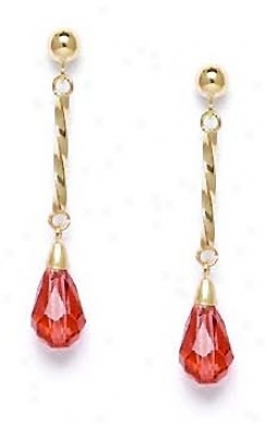 14k 9x6 Mm Briolette Padparadscha-sapphire Crystal Earrings