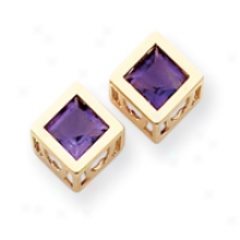 14k Amethyst 6mm Square Earrings