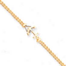 14k Anchor And Rope Bracelet - 7.25 Inch