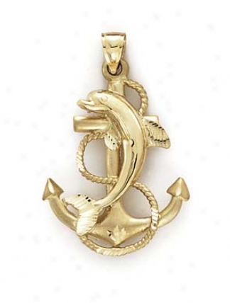 14k Anchor Dolphin Pendant