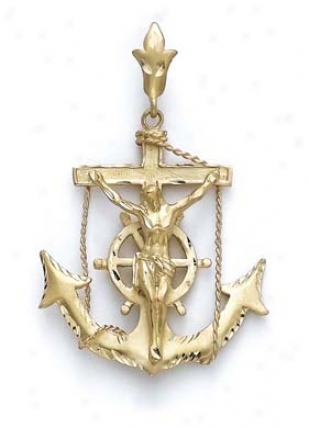 14k Anchor Jesus Pendant