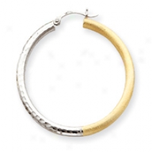 14k And Rhodium 3mm Satin And Diamond-cut Hoop Earrings