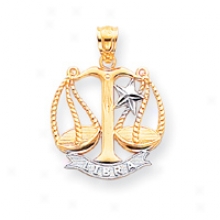 14k And Rhodui mPolished Diamond-cut Libra Pendant