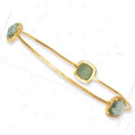 14k Bezel-set Cushion Slip-on Green Amethyst Bangle - 8 Inch