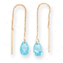 14k Blue Cz Threader Earrings