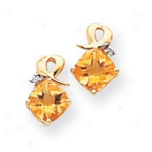 14k Citrine And Diamond Earrings