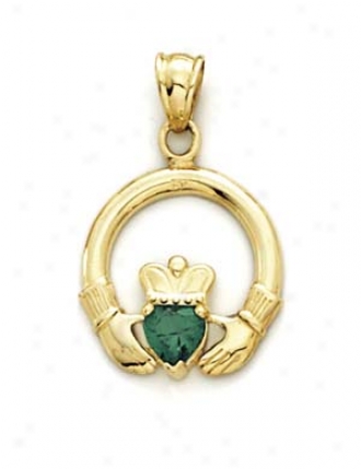 14k Claddagh Synthetic Emerald Pendant