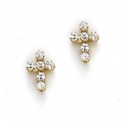 14k Cross Cz Earrings