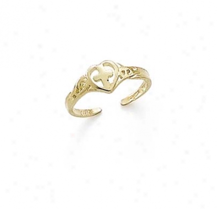 14k Cross In Heart Toe Ring