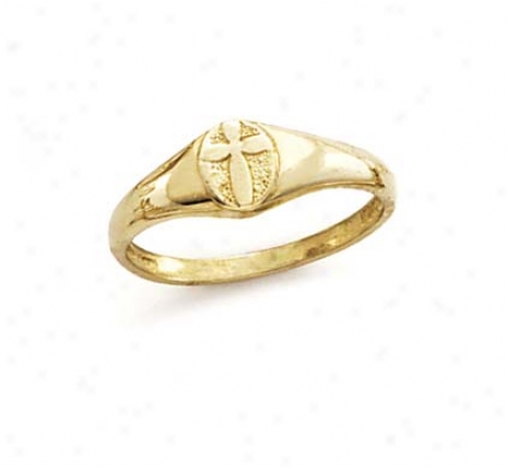 14k Cross In Oval Ring