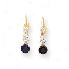 14k Cz And Created Sapphire Leverbzck Earrings