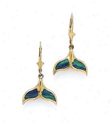 14k Dark Blue Opal Whale Tail Earrings