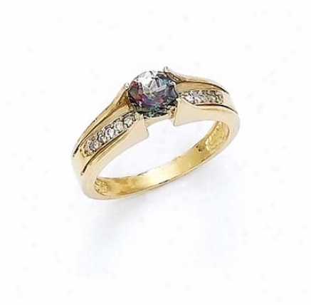 14k Diamond 6mm Mystic Topaz Ring