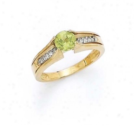 14k Diamond 6mm Peridot Ring