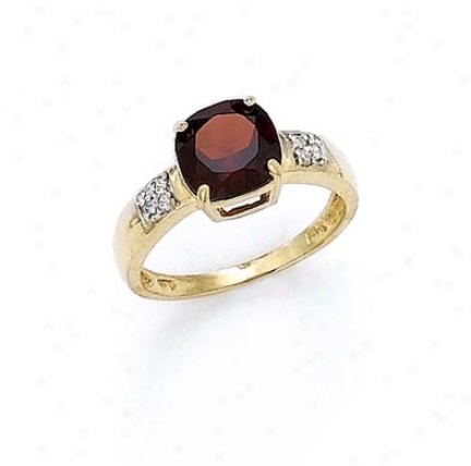 14k Diamond 8mm Garnet Ring