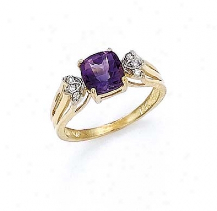 14k Diamond Amethyst Ring