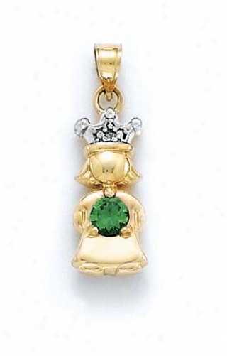 14k Diamond &ajp; Emerald-green Birthstone Ptincess Pendanr