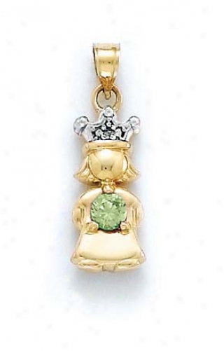 14k Diamond & Peridot-green Birthstone Princess Pendant