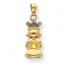 14k Diamond And Synthetic November Birthstone Girl Pendant