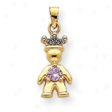 14k Diamond And Synthetic October Birthstone Boy Pendant