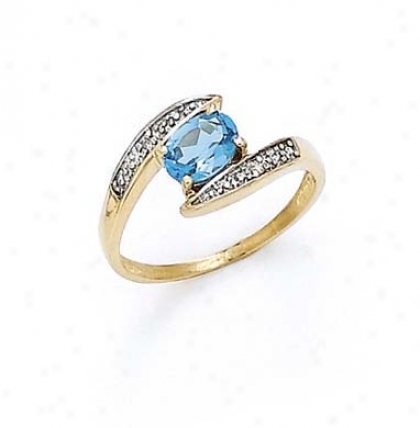 14k Diamond Blue Topaz Oval Ring