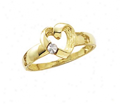 14k Diamond-cut Rhodium Heart Ring