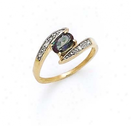 14k Diamond Mystic Topaz Oval Ring