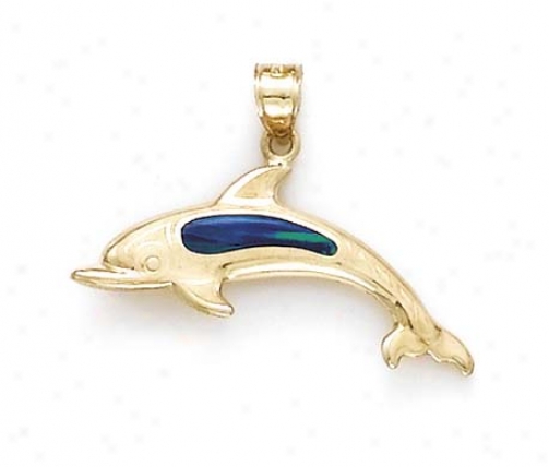 14k Dolphin Opal Inlay Pendant