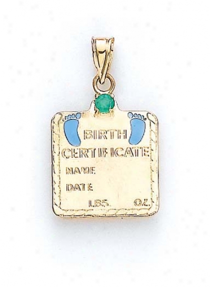 14k Emerald Baby Boy Lineage Certificate Pendant 1 1/16 Inch