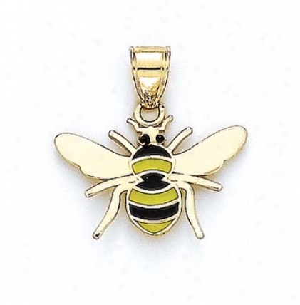 14k Enamel Bee Pendant