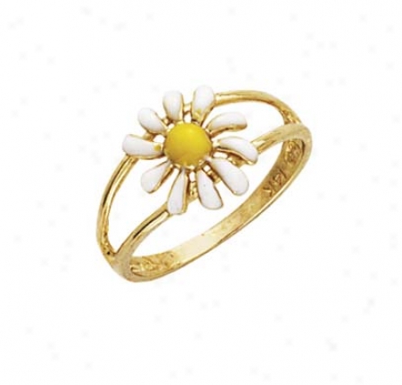 14k Enamel Daisy Ring