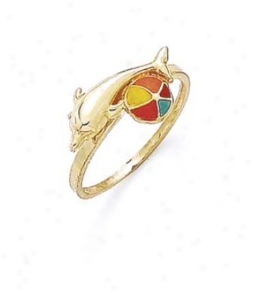 14k Enamel Dolphin Beach Ball Ring