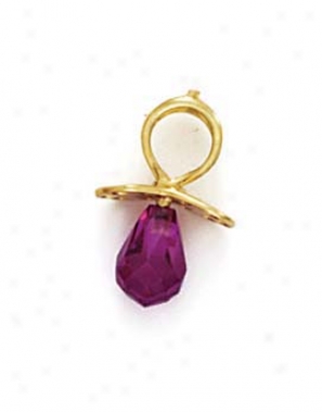 14k February Birthstone Pacifier Pendant 5/8 Inch Long