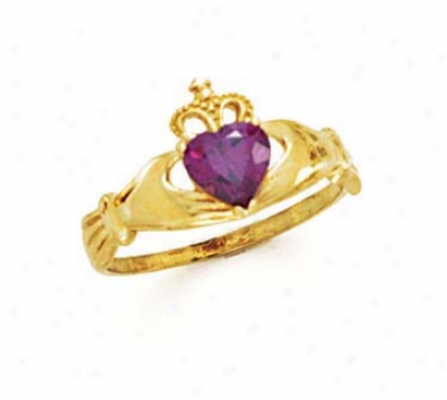 14k Heart Amethyst-purple Birthston3 Claddagh Ring