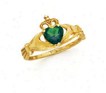 14k Heart Emerald-green Birthstone Claddagh Circle